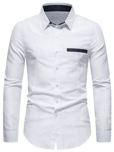 

men contrast panel shirt 97rc#, White;black