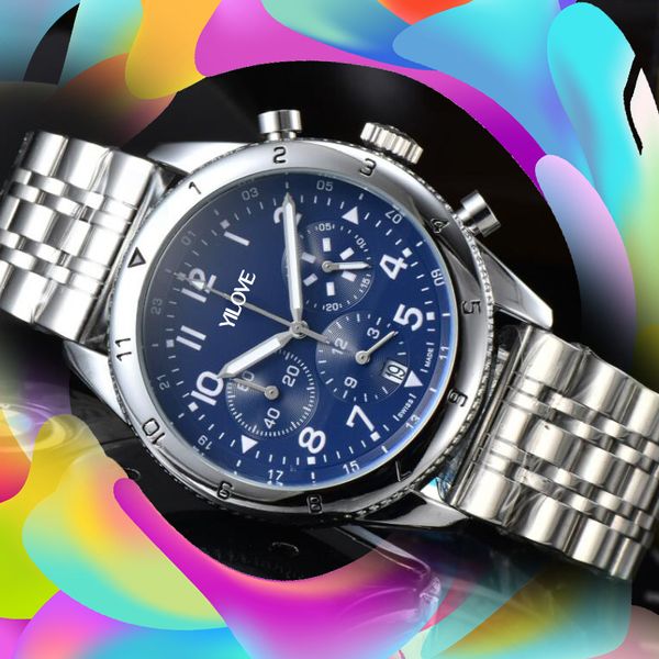 Высококачественный мужской Quartz Movement Watch Pilot Pilot Full Dial Работайте хронографские часы полное корпус из нержавеющей стали водонепроницаемые наручные часы Montre Luxury