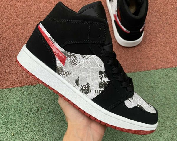 

jumpman 1 mid se shoes 1s black white red 3d men women trainers sneakers sports ship with box