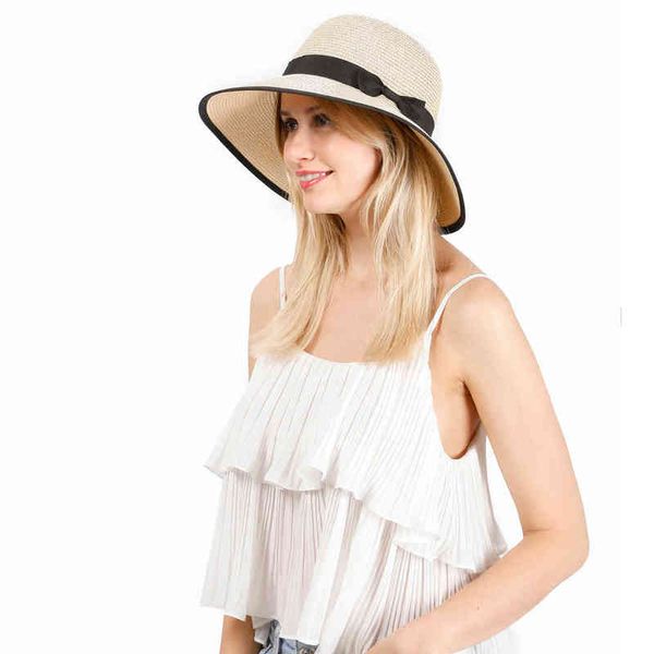 

knotted womens sun straw hat summer outdoor foldable roll up floppy ladies beach hats uv upf50 breathable fashion female caps g220301, Blue;gray