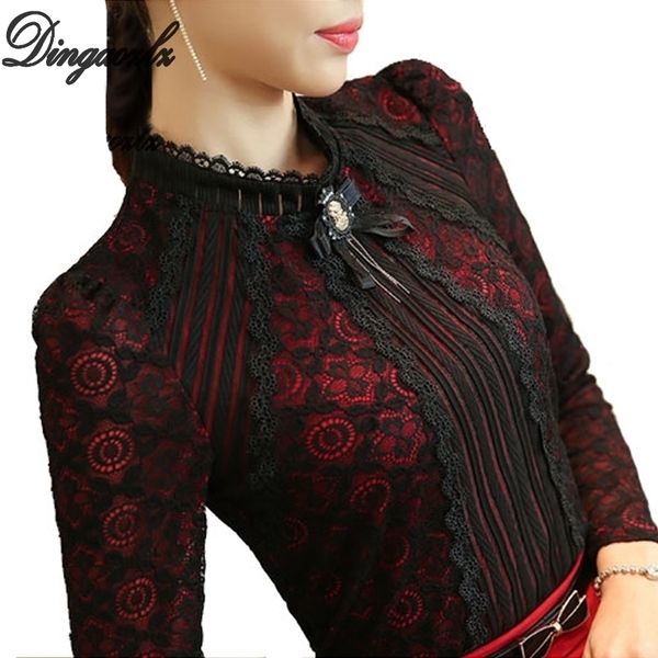 

dingaozlz royal elegant women shirt spring fashion ladies lace blouse plus size female lace brand women clothing y200402, White