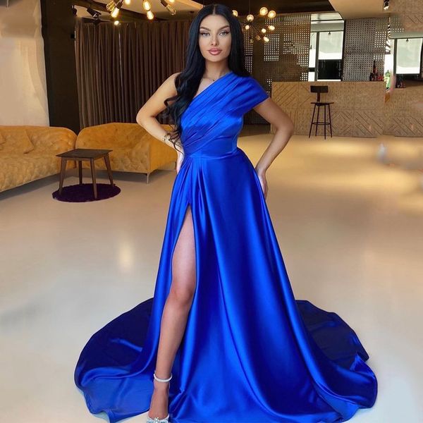 

prom dresses one shoulder split evening 2022 saudi arabia floor length royal blue night cocktail party gowns, Black