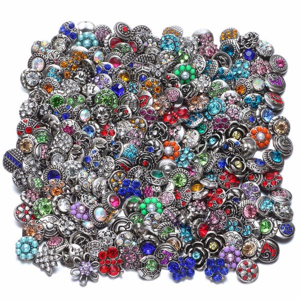 

12mm mixed rhinestone flower snap button jewelry components black metal snaps buttons fit bracelet bangle noosa, Blue;slivery