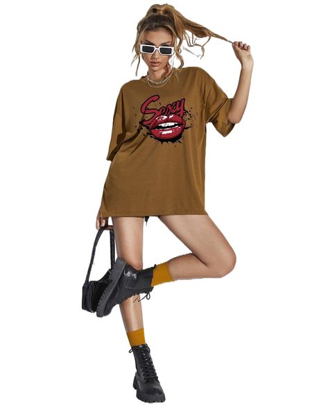 

lip and letter graphic oversized tee j8zu#, White