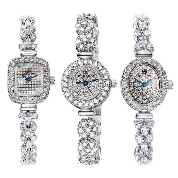 Relógios de pulso relógios femininos feminino quartzo wristwatch jóias moda para garotas presentes de zircão à prova d'água de zircão redondo quadrado oval azul poi