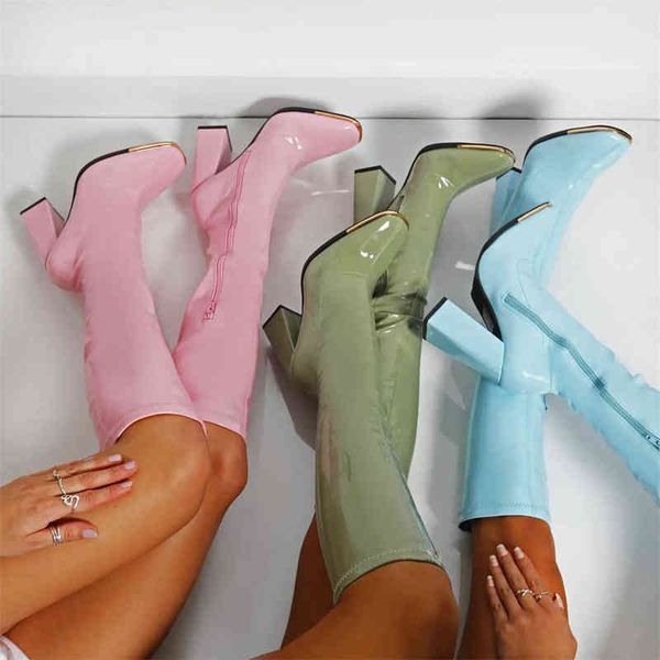 

brand new fashion punk style high boots autumn winter thick heel big size woman boots comfy party high heels elastic women shoes y220707, Black