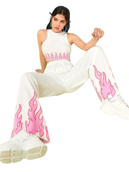 

x isabella ny fire print drawstring waist sweatpants b0ze#, Black;white