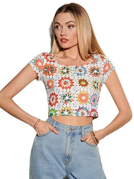 

f.loral print tee u8sy#, White