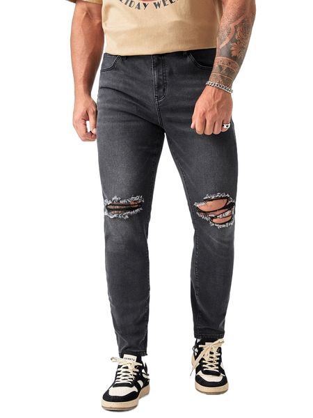 

extended sizes men ripped skinny jeans x8q6#, Blue