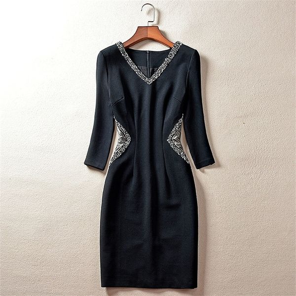 

casual dresses 2022 spring and summer feminine v-neck nail bead waist exposed high-end atmospheric long temperament slim dress uk78, Black;gray
