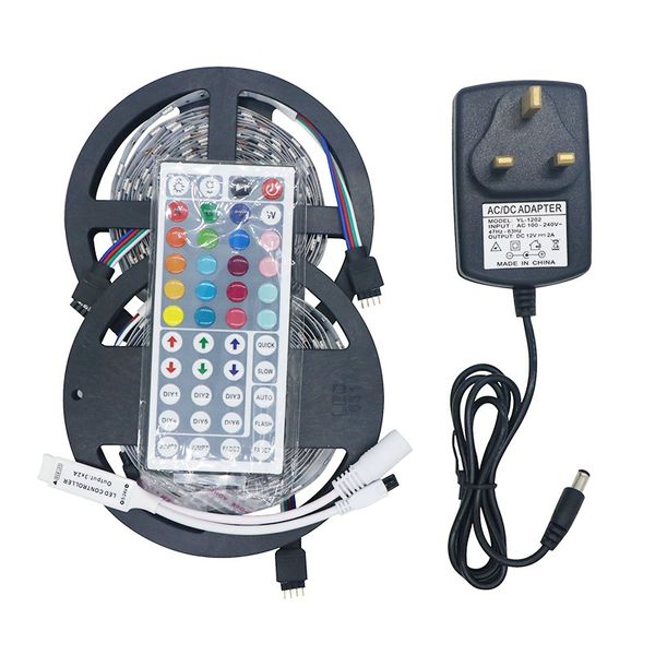 SMD 5050 RGB-LED-Streifen, 60 LEDs/m, Licht mit 44 Tasten, Mini-IR-Controller, mit 12 V, 2 A Netzstecker, wasserdicht, nicht wasserdicht, 5 m, 10 m, weißes PCB-Band