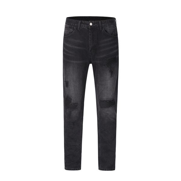 

2022ss jeans high street straight washed holes men's women's slim pants jeans, Black;brown