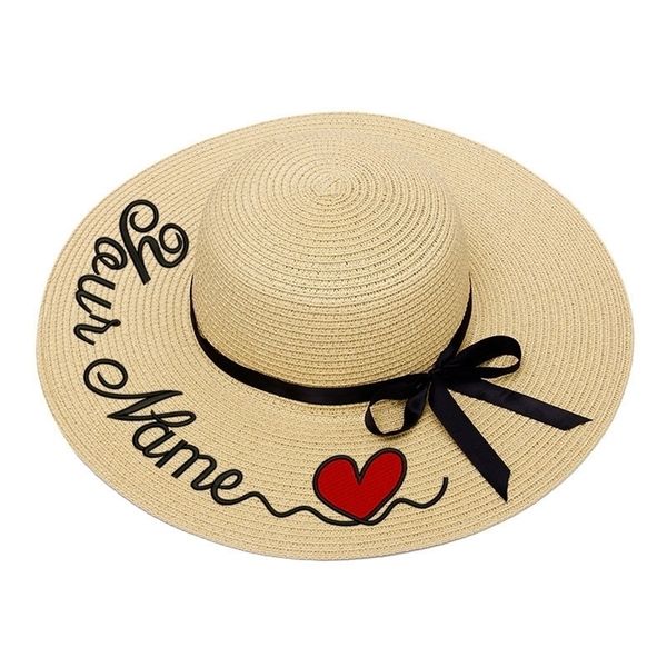 

embroidery personalized custom text logo embroidery women sun hat large brim straw hat outdoor beach hat summer cap dropshippin t200602, Blue;gray