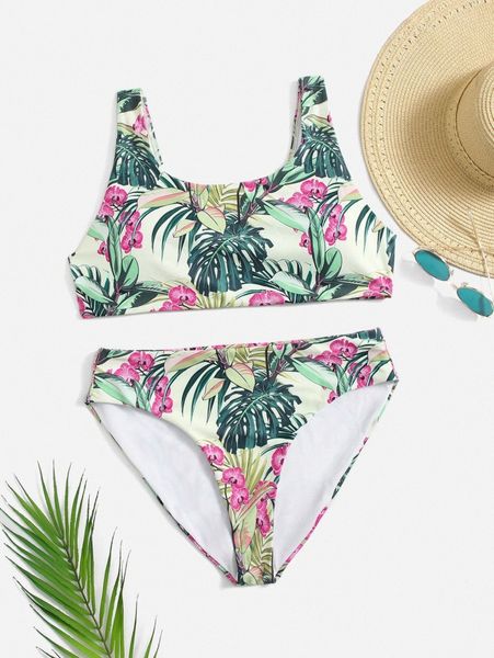 

plus tropical print bikini swimsuit h9aw#, White;black