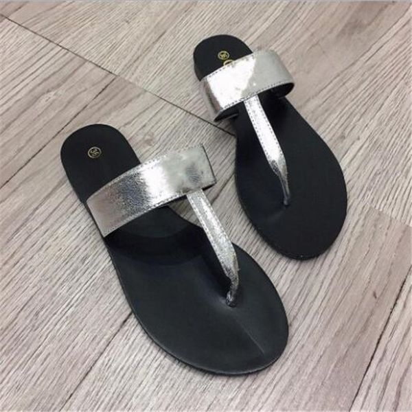 

women designer sandals leather beach flat slippers fashion slide metal letters big summer woman shoes, Black