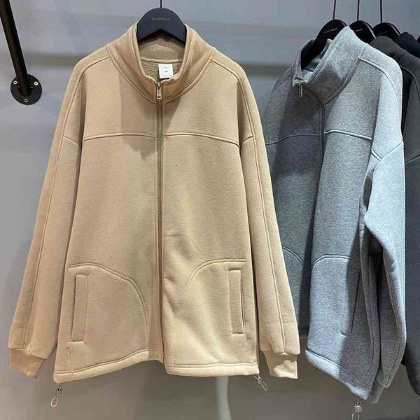 

men's hoodies & sweatshirts fleece coat men's winter solid color versatile mock neck jacket oversize loose zip cardigan sweater p8, Black