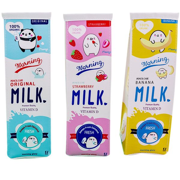 

3pcs stuff sacks student pu milk prints large capacity protable pencil bag mix color