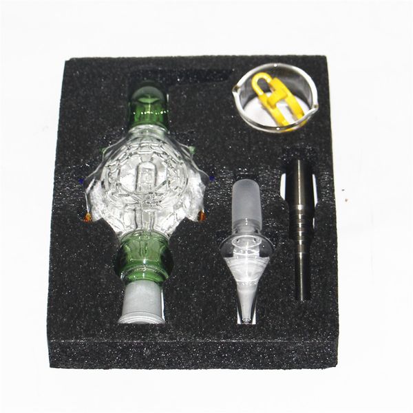 Кальян мини -нектар Бонг Комплект со стеклянной миской титановой гвоздь 14 мм Стеклянные водные бонги для курительных труб
