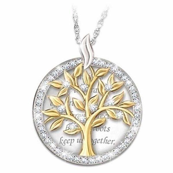 

women's life tree gold necklace, luxury jewelry, fashion accessories, hollow, halloween jewelry, Silver