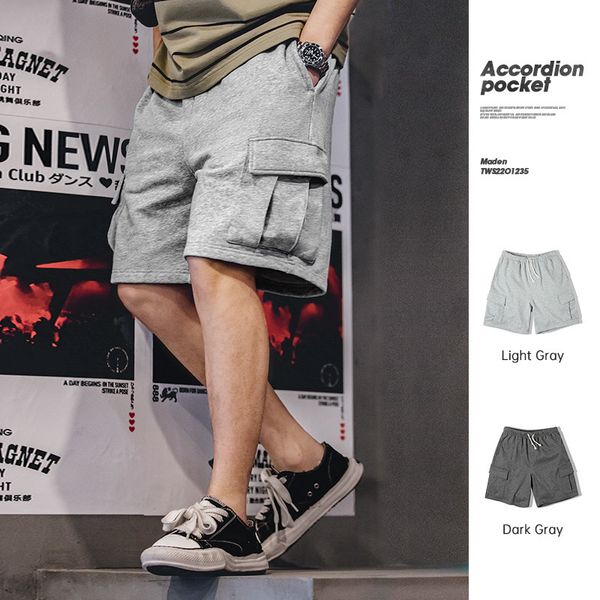 

maden mens shorts workwear american retro large pocket loose drawstring sports casual straight summer five pants220622, White;black