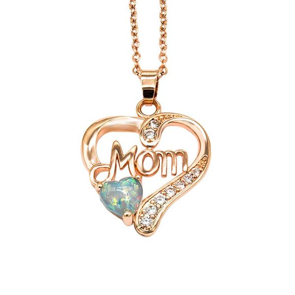 Catene con ciondolo con diamanti per donna Collana con opale a forma di cuore di mamma amore Regalo di compleanno per la mamma Catene di rosario personalizzate in rame