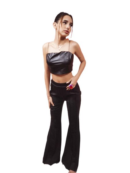 

x domelipa seam detail flare leg pants 91wa#, Black;white