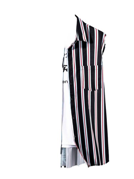 

men vertical striped & tropical print shirt e39p#, White;black
