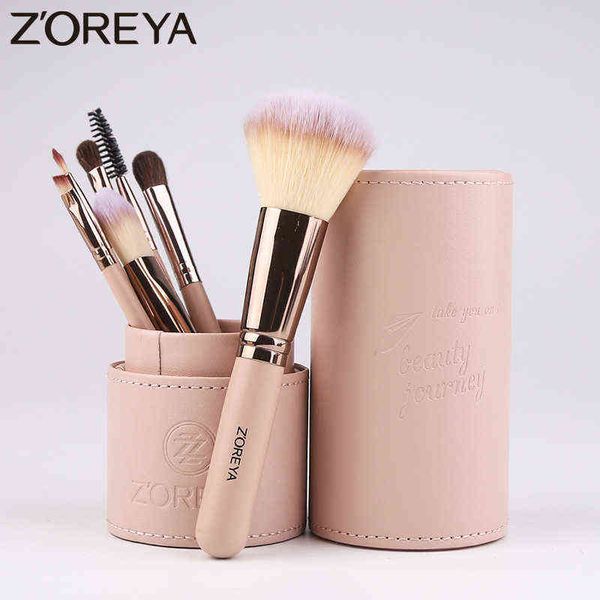 

makeup tools zoreya brand 7pcs daily use brush set synthetic hair powder eye shadow lip brushes with make up holder220422