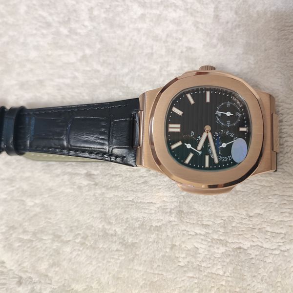 

man watch automatic movement fashion style 40mm automatic 5712r-001 40mm mint complete black leather strap, Slivery;brown