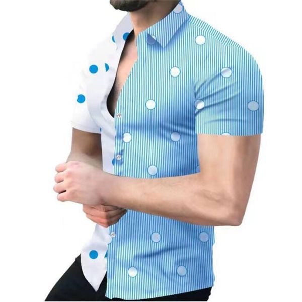 

european and american mens summer trend fashion digital 3d printing slim shortsleeved shirt 220616, White;black