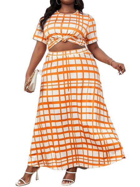 

sxy plus windowpane print tee & high waist skirt 97mm#, Black