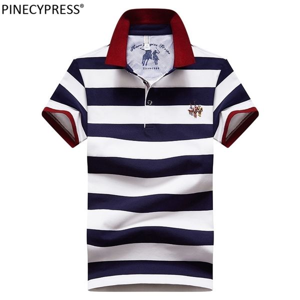 

95% cotton 5% spandex quality summer man poloshirt fashion embriodery striped casual male navy blue men short sleeve polo shirt 220712, White;black
