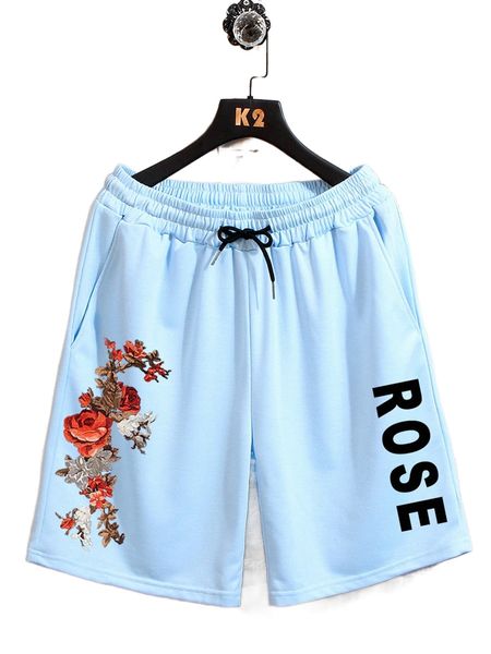 

men floral & letter graphic drawstring shorts m2hw#, White;black