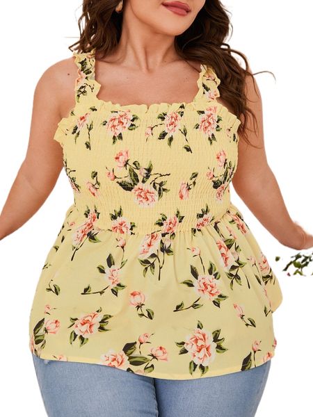

plus allover floral shirred cami l4jv#, Black