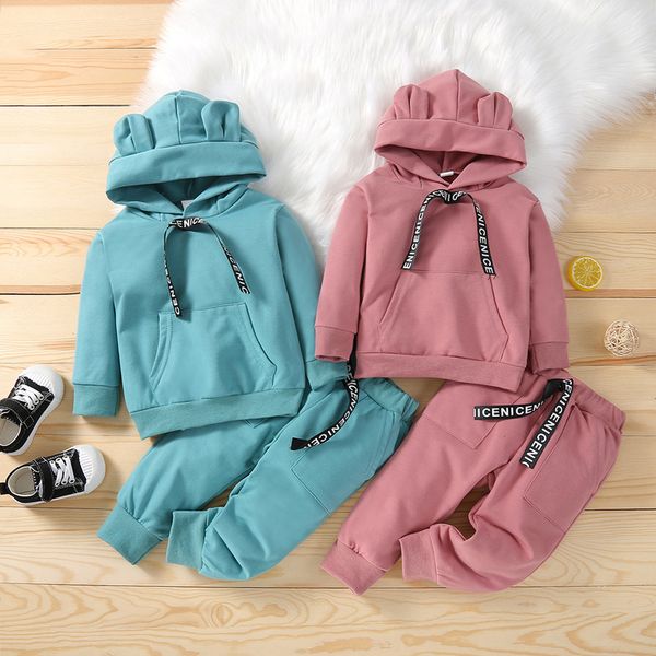 

spring autumn children cotton clothing suit baby boys girls clothes kids sport hoodies pants 2pcs/sets fahion toddler tracksuits 220523, White