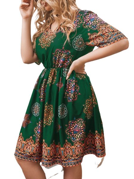 

plus paisley and mandala print dress f96y#, Black