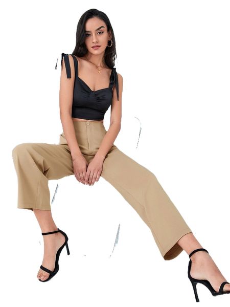 

straight leg high waist pants d87z#, Black;white