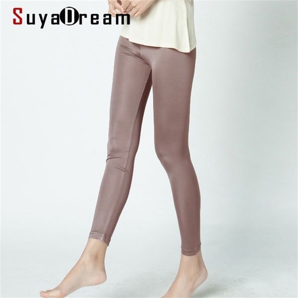 

suyasream silk women long leggings solid slim full length basic plus size anti emptied bottoming pants 210820, Black