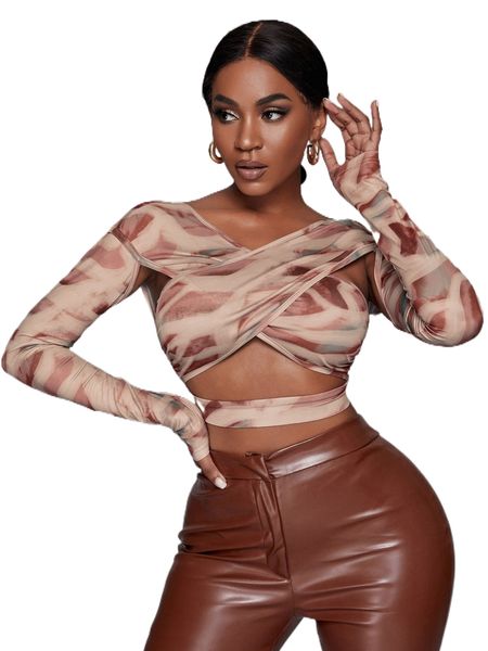 

sxy graphic print criss cross cutout front crop v5qx#, White