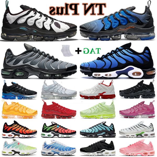 

uality tn plus running shoes men women triple black red white barely volt usa tennis ball aqua silver particle hyper blue mens trainers