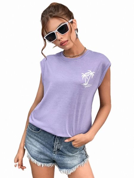 

tropical print round neck tank p9nw#, White