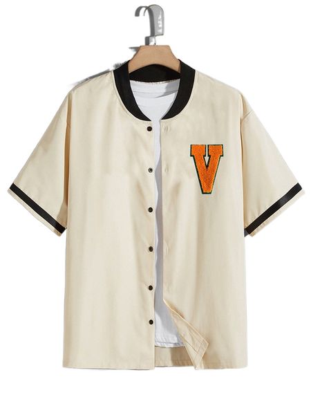 

men patched letter graphic baseball neck shirt j4oa#, White;black