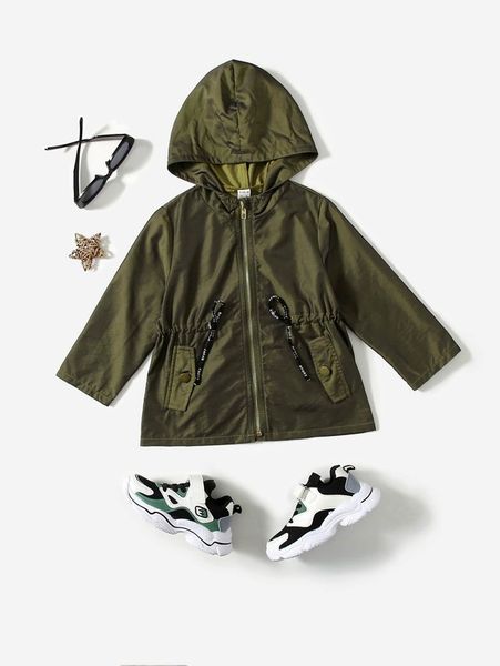 

toddler boys flap detail drawstring waist hooded coat she, Blue;gray