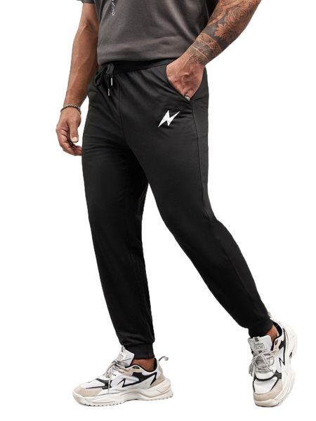 

extended sizes men graphic print drawstring waist sweatpants 98jx#, Black