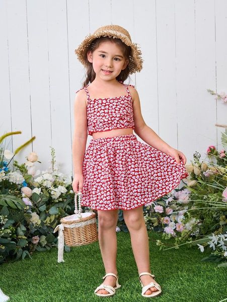 

toddler girls ditsy floral tie shoulder cami & skirt she, White