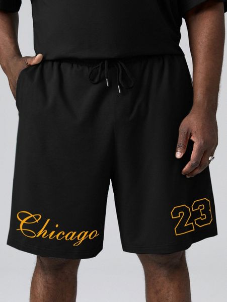 

extended sizes men letter graphic drawstring waist shorts t6xj#, White;black