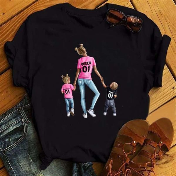 Maycaur Women desenho animado Super mãe t camisetas camisetas de verão impressão gráfica Lady Black top Camisa feminina de mangas curtas