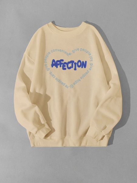 

heart & slogan graphic drop shoulder pullover 4144#, Black