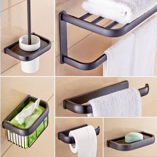 Set di accessori per il bagno Hardware per il bagno nero Portasciugamani a parete Anello per mensola Porta carta Set di accessori per gancio per accappatoioBath