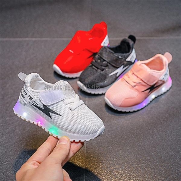 

children led sneakers kids casual boys baby toddler glowing light girls soft sports shoes 220525, Black;red